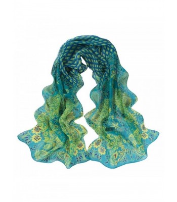 AMA(TM) Women Peacock Pattern Soft Silk Chiffon Scarf Long Wrap Shawl Scarves - Green - CC12OBQO8Y1