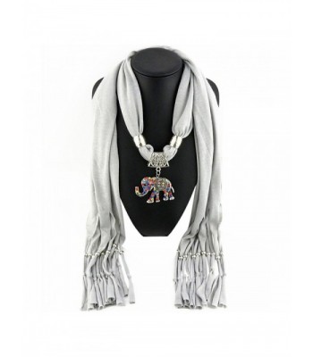 Creazy Women Elephant Pendant Scarf with Tassel Rhinestone Jewelry Scarves - Gray - CK128Y37KSV