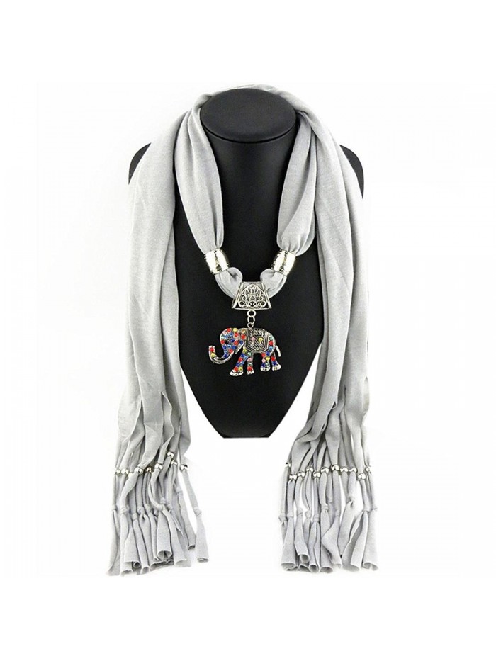 Creazy Women Elephant Pendant Scarf with Tassel Rhinestone Jewelry Scarves - Gray - CK128Y37KSV