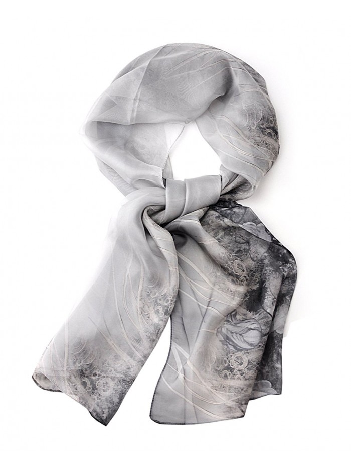 NYFASHION101 Women's Rose Garden See Through Print Elegant Scarf Shawl Wrap - Black/White - CY11WHUKBPH