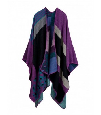 Gihuo Women's Leopard Printed Winter Warm Shawl Wrap Poncho Cape Scarf Blanket - Leopard Purple - C5189UWZZI7