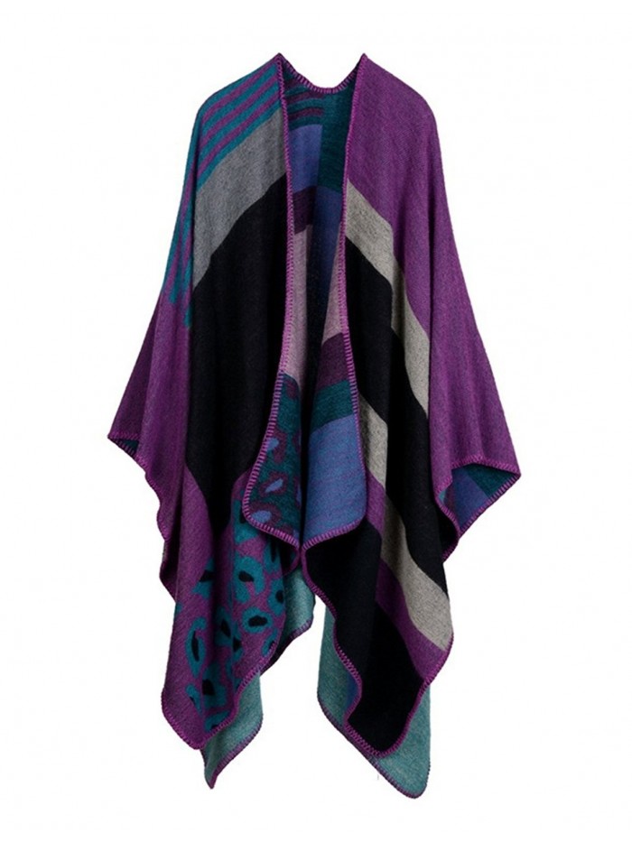 Gihuo Women's Leopard Printed Winter Warm Shawl Wrap Poncho Cape Scarf Blanket - Leopard Purple - C5189UWZZI7
