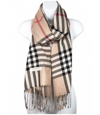 Pashmina Silk Scarf Plaid Checker Pattern Long Soft Shawl Wrap Cape - Beige - CP1870D8Z8D