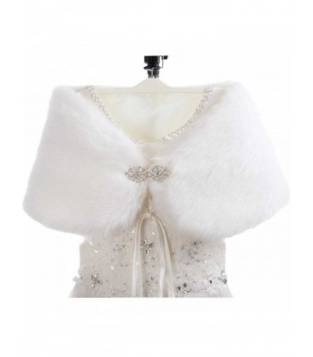 WDING Bridal Warm Fur Shawl White Wedding Bolero Wrap Cape Stole Women Coat - White-single Side Fur With Diamond - CS185SHD52M