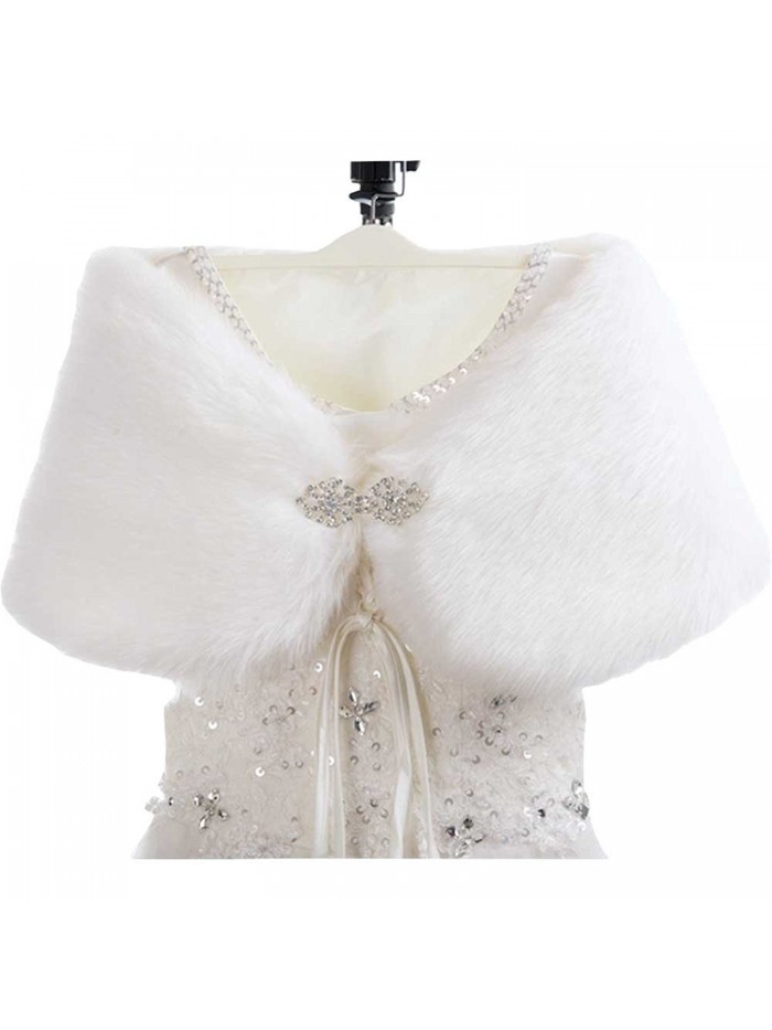 WDING Bridal Warm Fur Shawl White Wedding Bolero Wrap Cape Stole Women Coat - White-single Side Fur With Diamond - CS185SHD52M