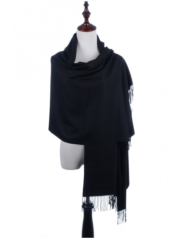 BYOS Versatile Oversized Soft Cashmere Shawl Scarf Travel Wrap Blanket W/ Tassels- Many Colors - Black - C0186H496UN