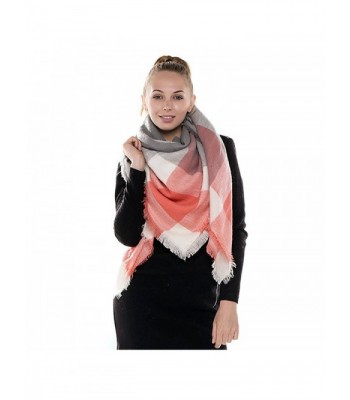 Endless Envy Women's Blanket Scarf Plaid Tartan Wrap Shawl - 07-coral Grey - CP12NYGV875