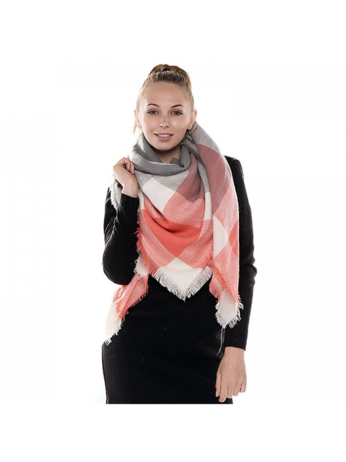 Endless Envy Women's Blanket Scarf Plaid Tartan Wrap Shawl - 07-coral Grey - CP12NYGV875