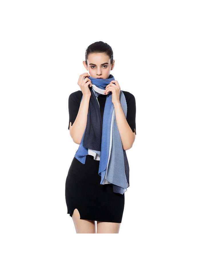 Winter Fashion Soft Thick Knitted Scarf- Gzcvba Hit Color Pleated Knit Wrap Chunky Warm Scarf - Navy+white+blue - CT18395SMX8