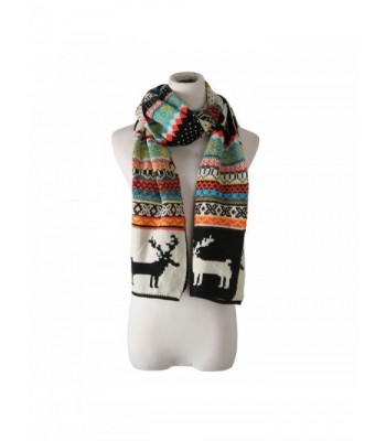 Women Christmas Knitted Scarf Winter Warm Thick Snowflake Reindeer Printed Knit Scarves - CQ186LRMAE7