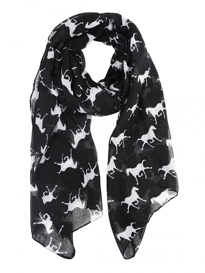 Womens Gorgeous Printed Lightweight Scarves - Little Horse Black - C21867ZDMT4