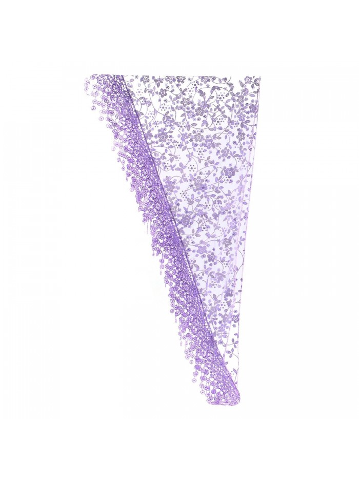 Gilroy Women Hollow Tassel Lace Floral Knit Triangle Mantilla Scarf Shawl - Purple - CP12J1YVDKX