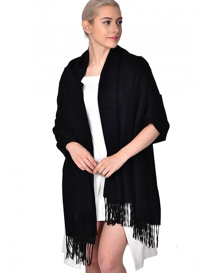ADVANOVA Ideal Gift for Women 100% Wool Pashmina Large Size Blanket Scarf Spring Evening Wrap - Black(gift Box) - CZ186D00UOG