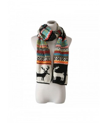 candyanglehome Christmas Knitting Scarf Women Men Winter Warm Thick Wool Reindeer Printed Knit Shawl - Black - CK1889ATS5S