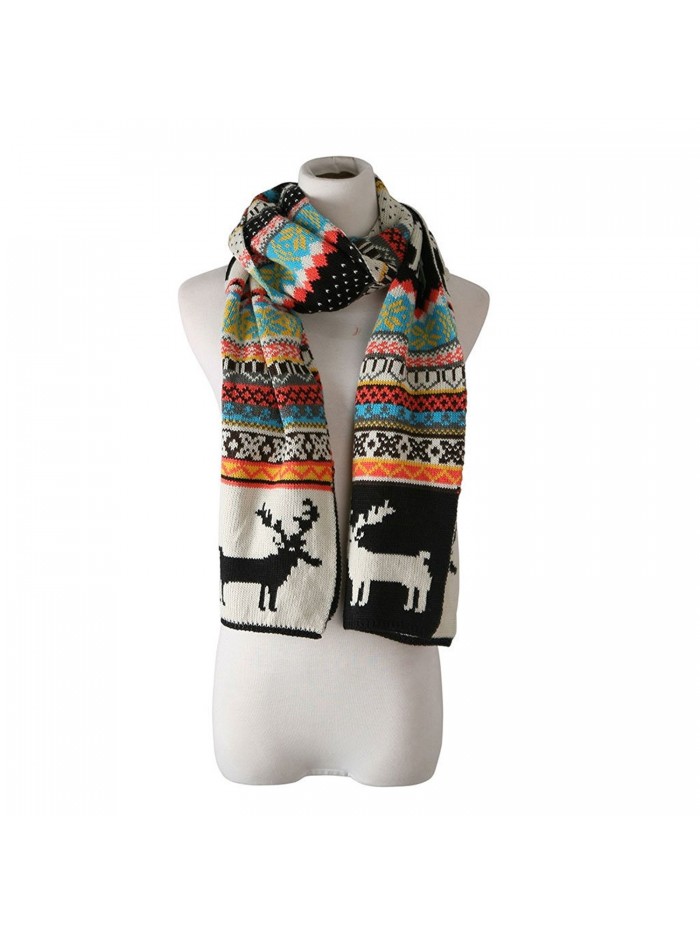 candyanglehome Christmas Knitting Scarf Women Men Winter Warm Thick Wool Reindeer Printed Knit Shawl - Black - CK1889ATS5S