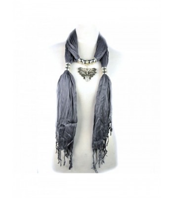 Huan Xun Hollow Out Alloy Butterfly Pendant Jewelry Necklace Scarf - G Grey - CW11OO4YZUL