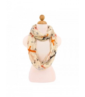 Premium Cross Design Infinity Loop Fashion Scarf - Different Colors Available - Multi Color Beige - C611HMN76MZ