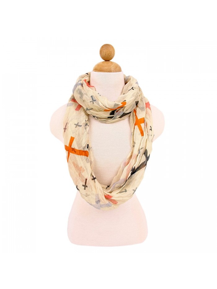 Premium Cross Design Infinity Loop Fashion Scarf - Different Colors Available - Multi Color Beige - C611HMN76MZ