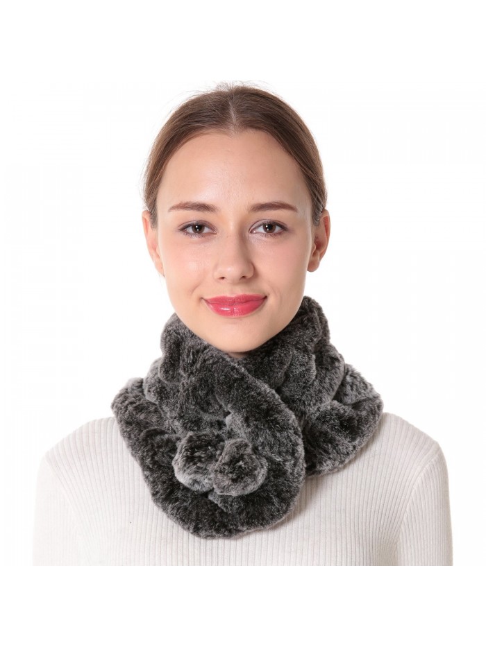 Women's Rex Rabbit Fur Neck Warmer and Scarf. - Grey Snow-top - CW185ZDGYGD