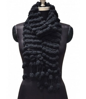 Women's 'Scarf' Chenille Pompom Scarf - Black - CT185XK232G