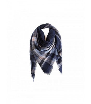 Surblue Warm Stylish Elegant British Style Color Blocking Plaid Shawl Scarf Blanket - Navy - C412N9M7QW2