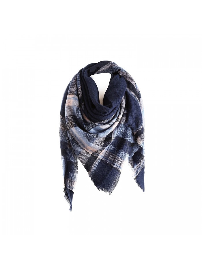 Surblue Warm Stylish Elegant British Style Color Blocking Plaid Shawl Scarf Blanket - Navy - C412N9M7QW2