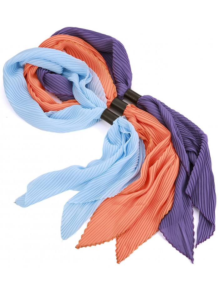 Women's Lightweight Polyester Solid Color Fashion Scarf- Set of 3 - by Marino Ave - Sky Blue- Orange- Purple - C312MS42QDV