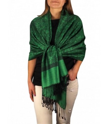 Peach Couture Elegant Vintage Jacquard Paisley Feel Shawl Wrap Scarf - Green Black - C712D4DX61V