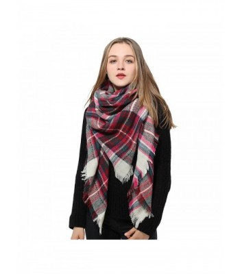 Blanket Scarf for Women Square Plaid Scarf Womens Winter Tartan Scarf Wrap Shawl - E: Pink Plaid Scarf - CL186GX098D