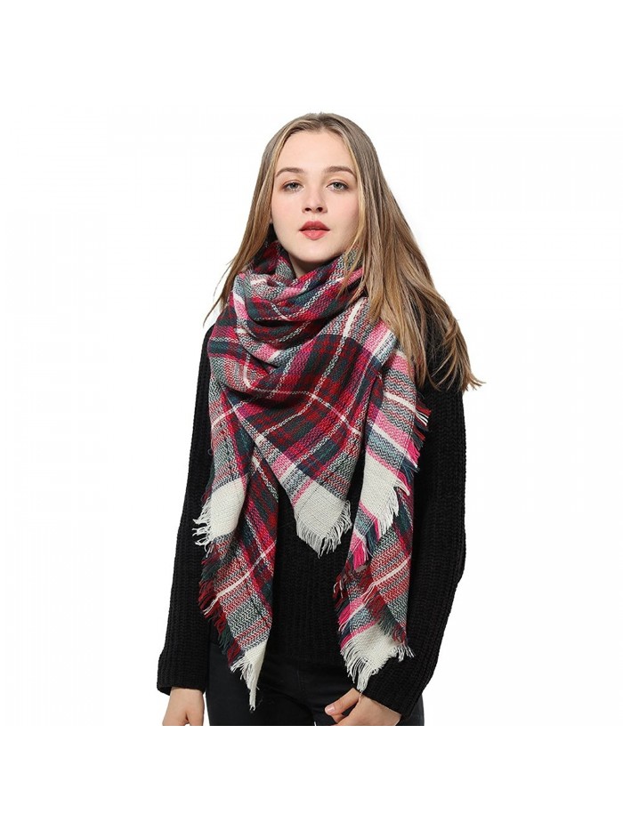 Blanket Scarf for Women Square Plaid Scarf Womens Winter Tartan Scarf Wrap Shawl - E: Pink Plaid Scarf - CL186GX098D