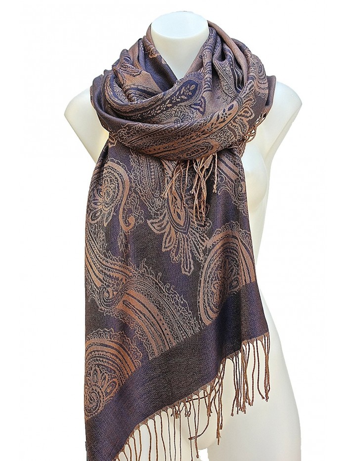 Terra Nomad Women's Soft & Silky Luxury Pashmina Scarf Shawl Shoulder Wrap - Dark Blue/Gold - CD1214DQIIV