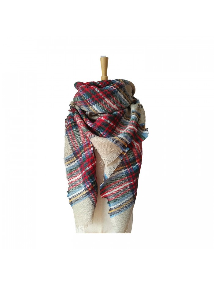 Kaariss Women's Tassels Soft Plaid Tartan Scarf Winter Large Blanket Wrap Shawl - Khaki - CK186KE95KQ