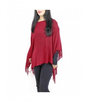 V-Neck Knitted Short Poncho - Burgundy - CI127YK8MFF