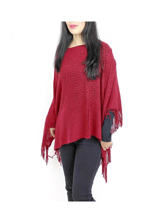 V-Neck Knitted Short Poncho - Burgundy - CI127YK8MFF