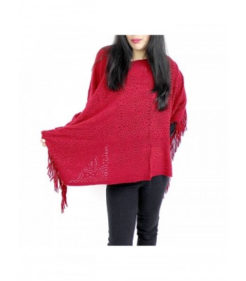 V Neck Knitted Short Poncho Burgundy