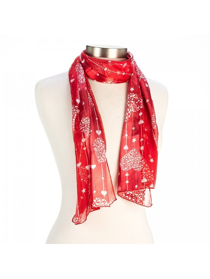 Heart- Flower or Clover Pattern Valentine's Day or Mother's Day Silk Feel Scarf - red star - CX11IRL9QTR