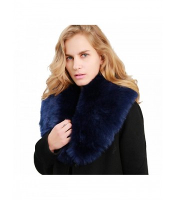 MissShorthair Women's Faux Fur Collar Shawl Neck Scarf Wrap for Winter Coat - 15 Navy Blue - C618607SMT3
