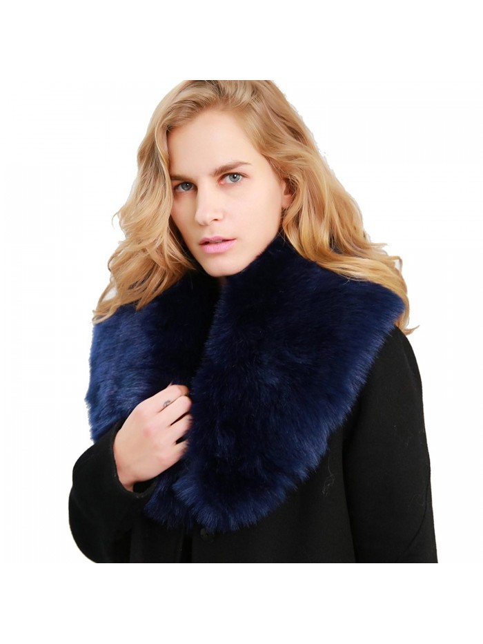 MissShorthair Women's Faux Fur Collar Shawl Neck Scarf Wrap for Winter Coat - 15 Navy Blue - C618607SMT3