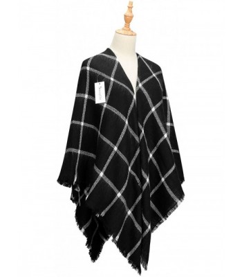 Women's Plaid Blanket Winter Scarf Warm Cozy Tartan Wrap Oversized Shawl Cape - Black2 - CX188WQHRWY