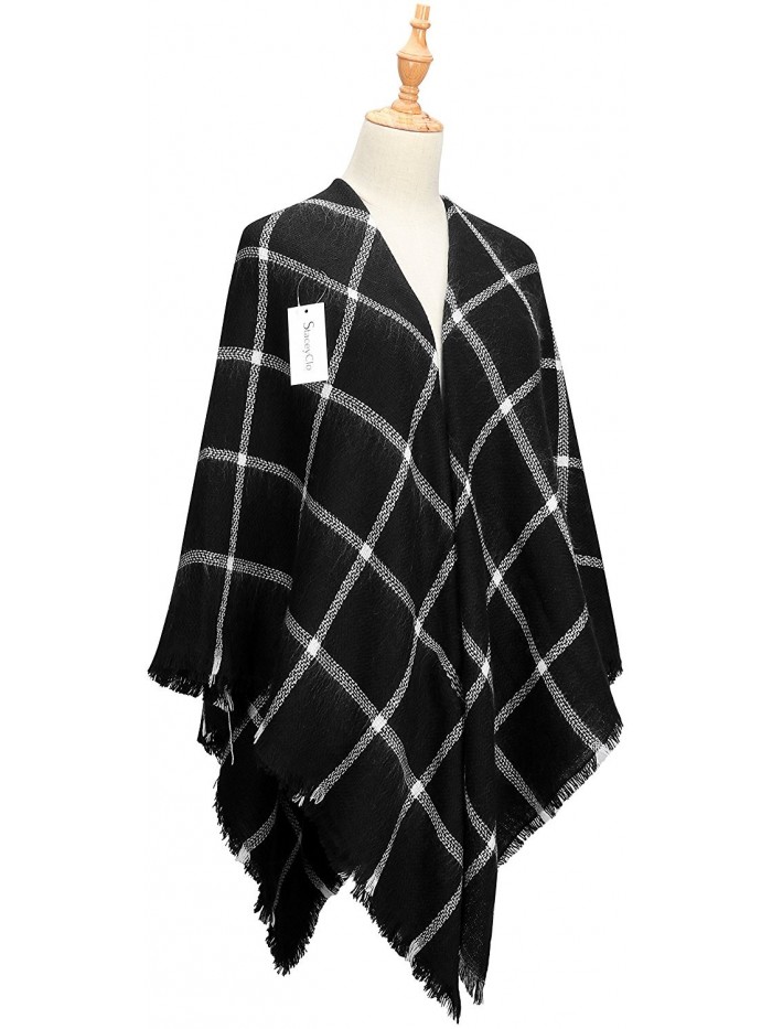 Women's Plaid Blanket Winter Scarf Warm Cozy Tartan Wrap Oversized Shawl Cape - Black2 - CX188WQHRWY