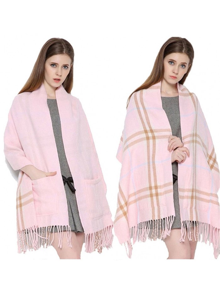 Runtlly Women's Cozy Soft Tartan Shawl Shawl Wrap Scarf Warm Plaid Checked Pashmina - Pink - CV12M86OFGP