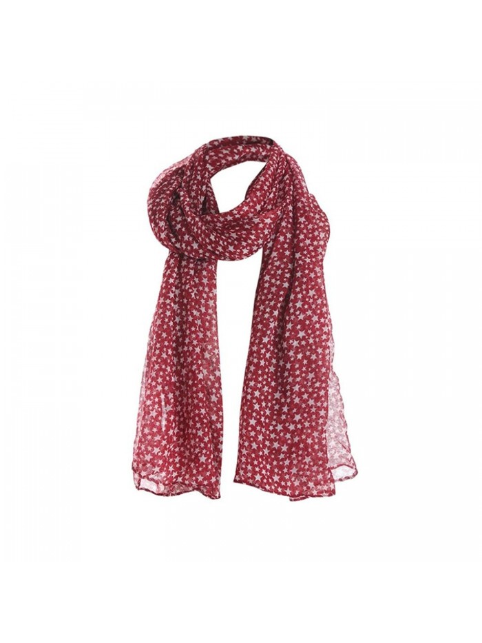 Women Ladies Stars Print Pattern Lace Long Scarf Warm Wrap Shawl - Red - CQ188UNTL0T