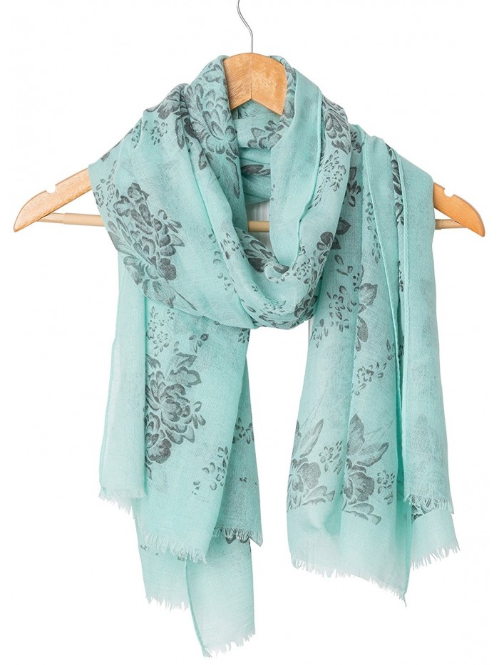 Tickled Pink Vintage Elegant Floral Fashion Lightweight Long Scarf- 36 x 70" - Seafoam Green - CX184EUXO0Q