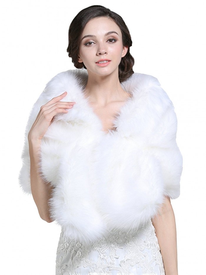 Bridalvenus Bridal Wedding Fur Wraps and Shawls with Clasp for Women and Girls - CH12MYO0X3X