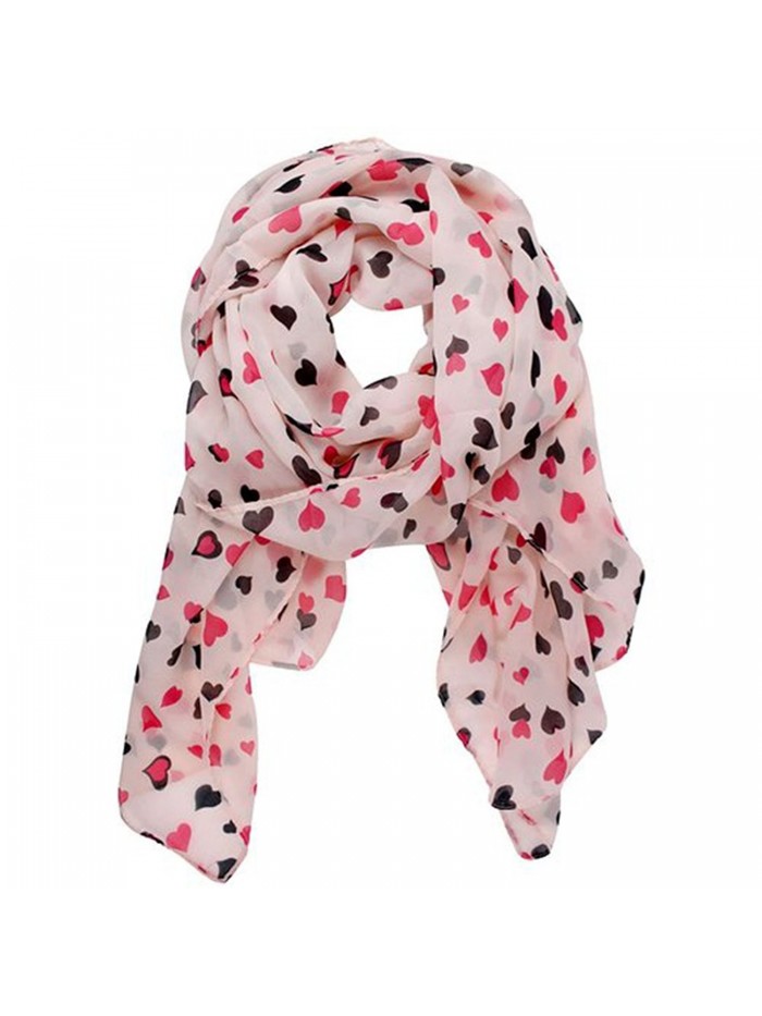 Aimery Women's Sweet Love Heart Dots Chiffon Shawl Scarf Wrap - Pink - C9125MLQ20F