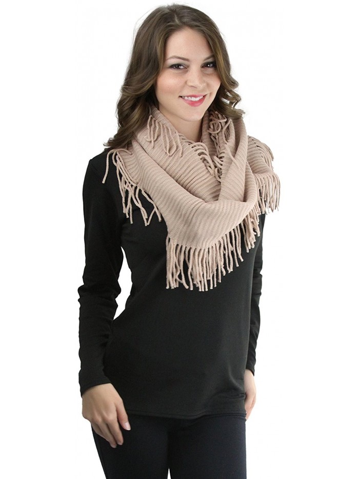 ToBeInStyle Women's Ribbed Fringe Infinity Scarf - Peach - C712NUJRM3Q