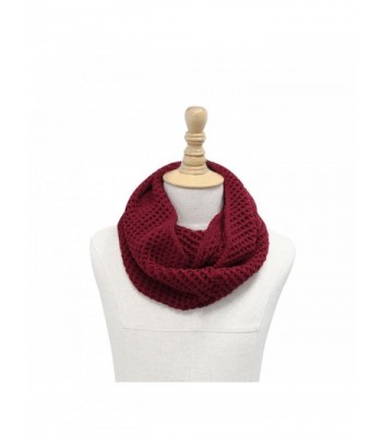 Unisex Hollow Out Knitted Circle Scarf - Dark Red - C311DO519SH