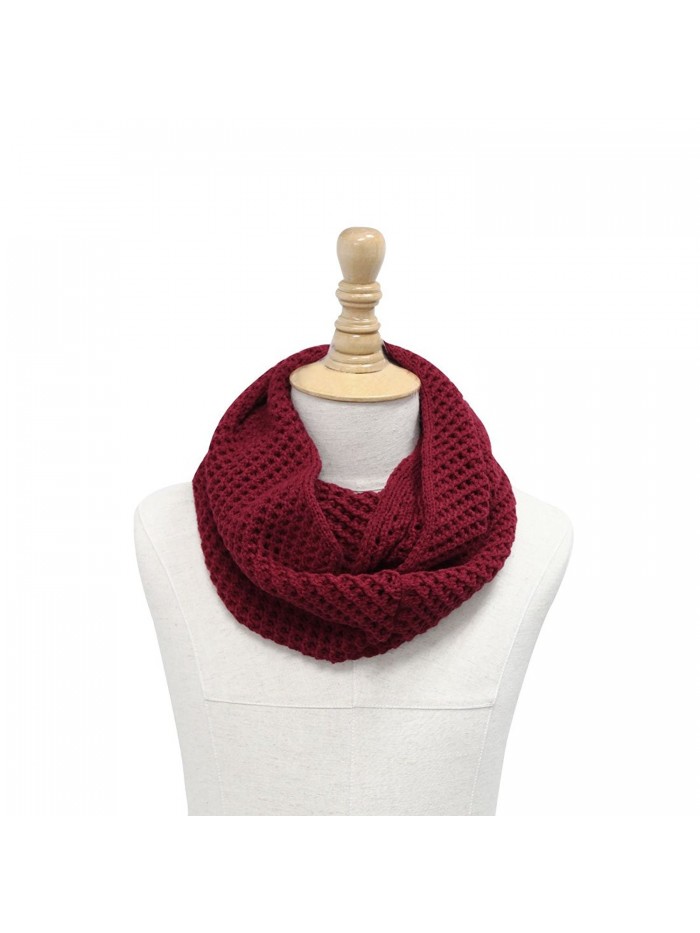 Unisex Hollow Out Knitted Circle Scarf - Dark Red - C311DO519SH