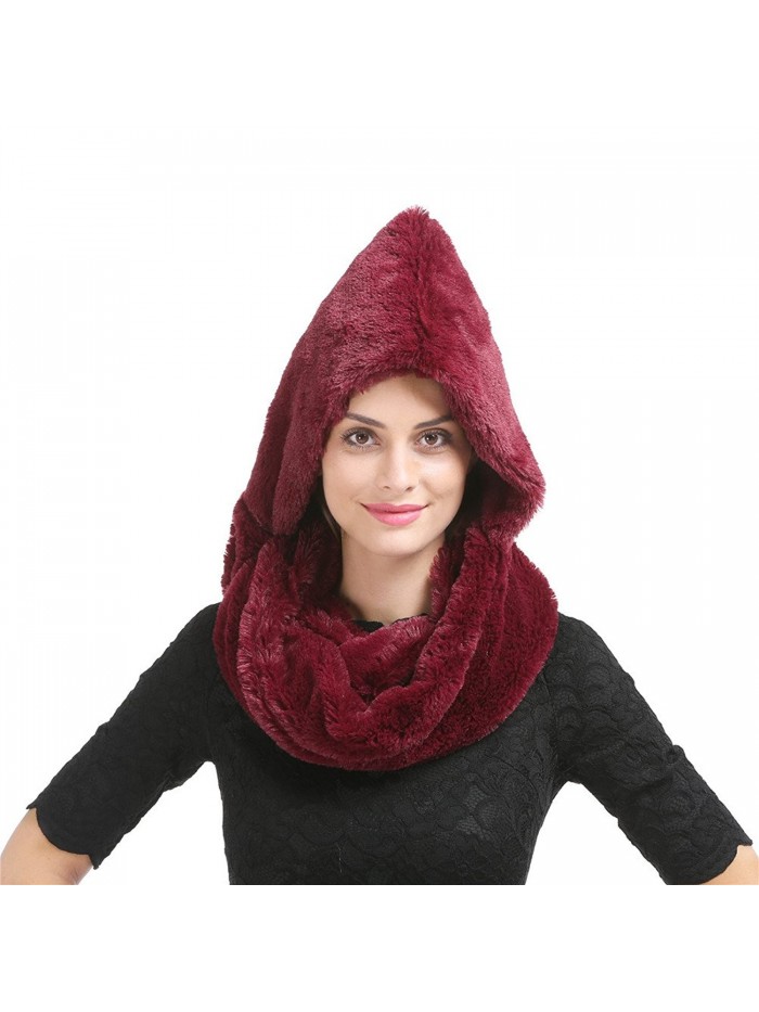 Saferin Women's Winter Faux Fake Fur Straight Scarf Wrap Collar Shawl Shrug - Burgundy Infinity Scarf With Hat - C1185QN947T