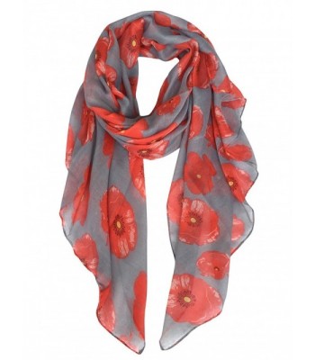 GERINLY - Lightweight Poppy Flower Print Oblong Shawl Scarf - Grey - C812N9KHY4I